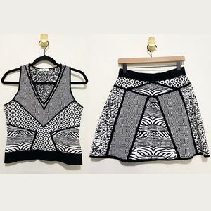 Parker Black White Mixed Print Sleeveless V-Neck Top Circle Skirt Twosie Set